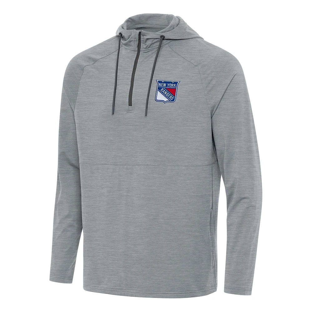 Men's Antigua Heather Gray New York Rangers Spikes Quarter-Zip Hoodie