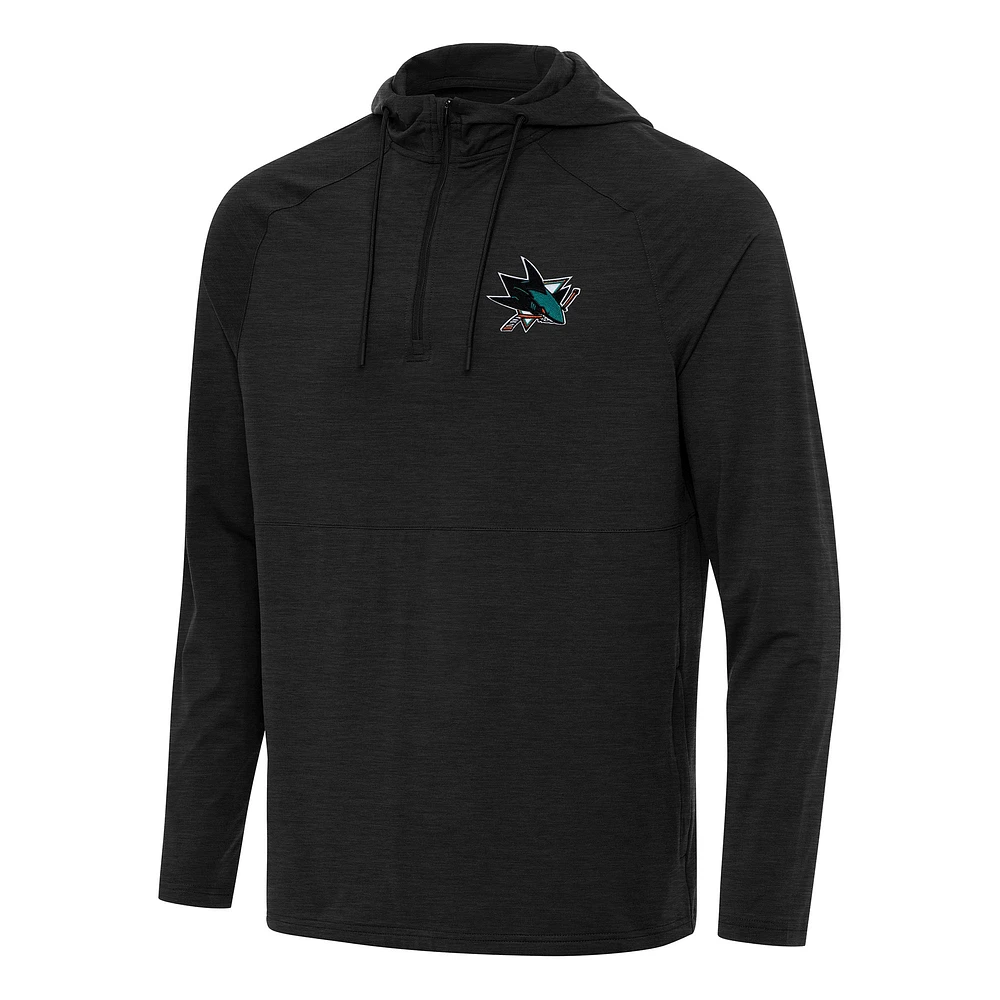 Men's Antigua Heather Black San Jose Sharks Spikes Quarter-Zip Hoodie