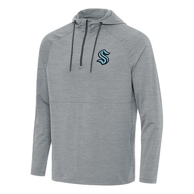 Men's Antigua Heather Gray Seattle Kraken Spikes Quarter-Zip Hoodie