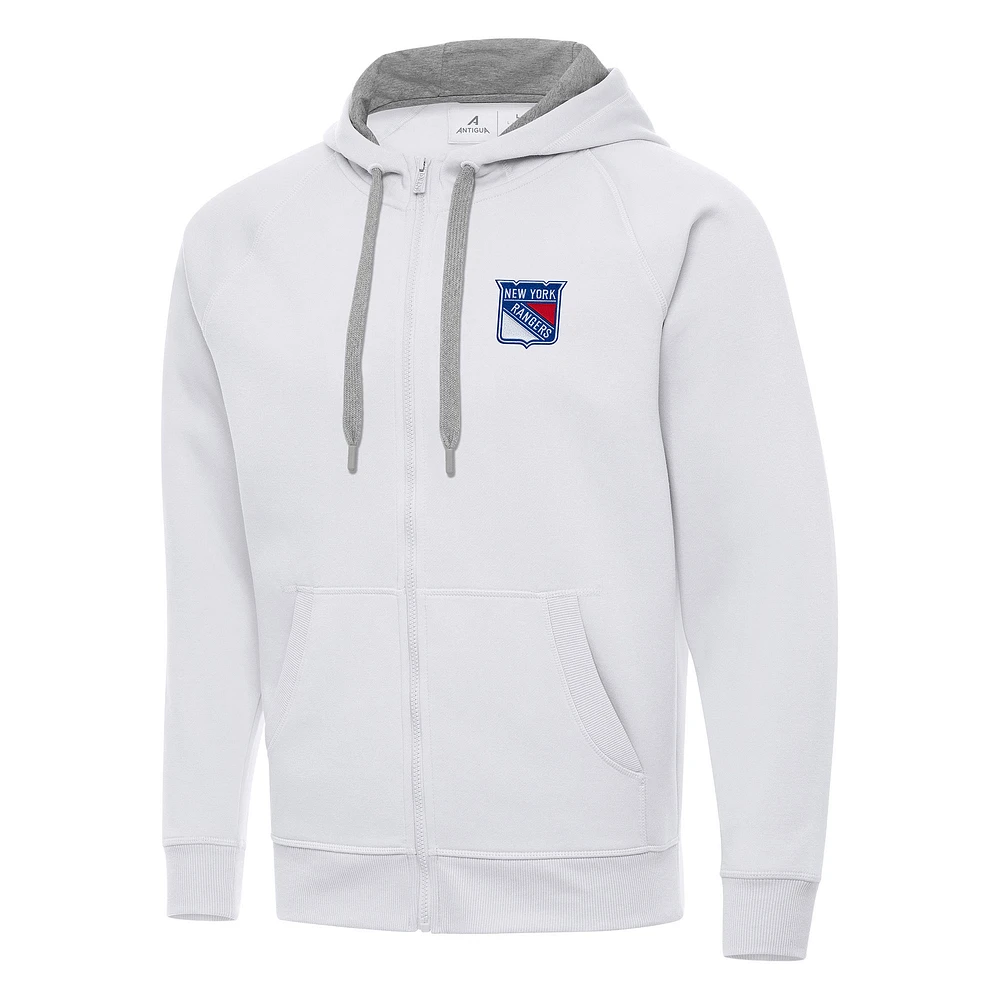 Men's Antigua White New York Rangers Big & Tall Victory Full-Zip Hoodie