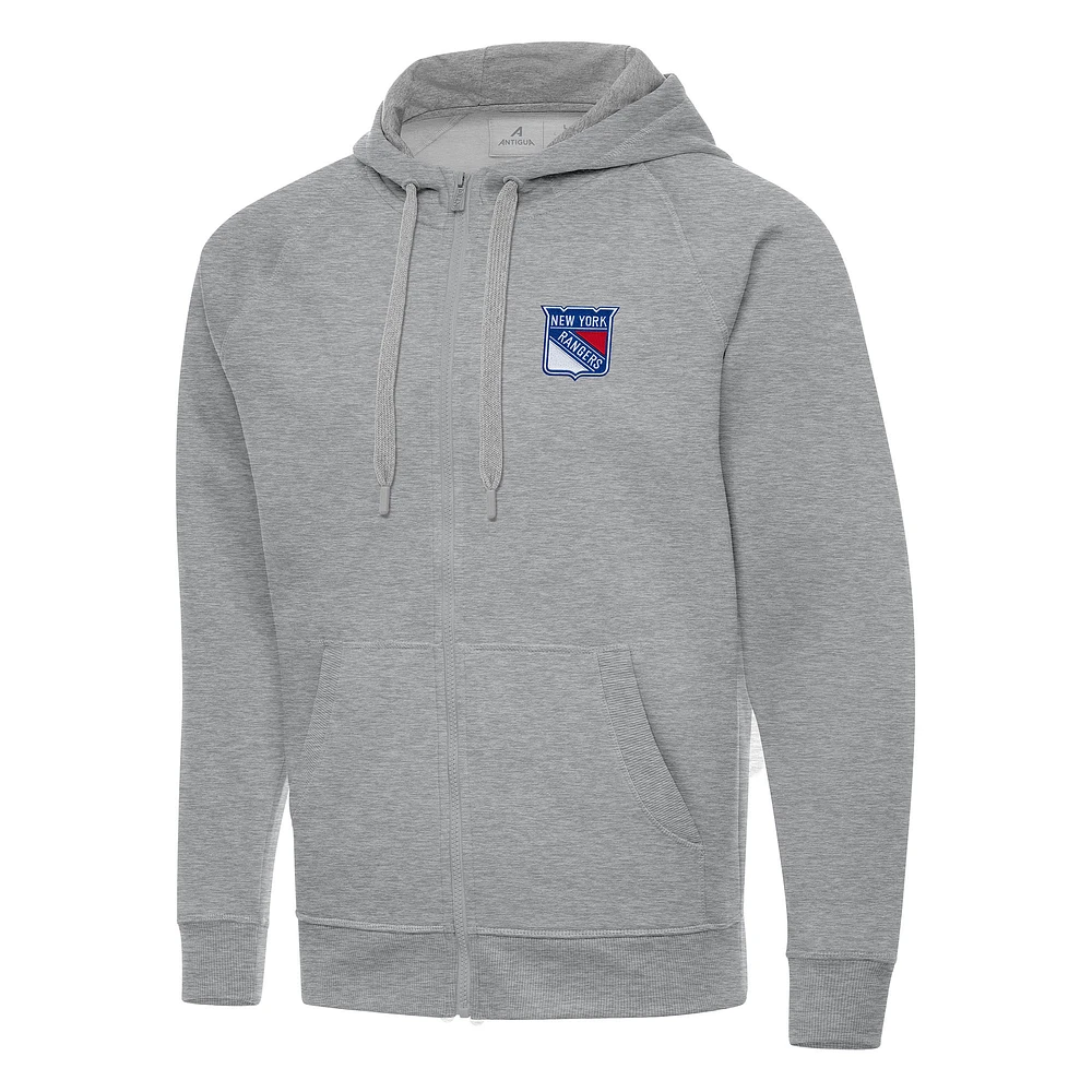 Men's Antigua Heather Gray New York Rangers Big & Tall Victory Full-Zip Hoodie