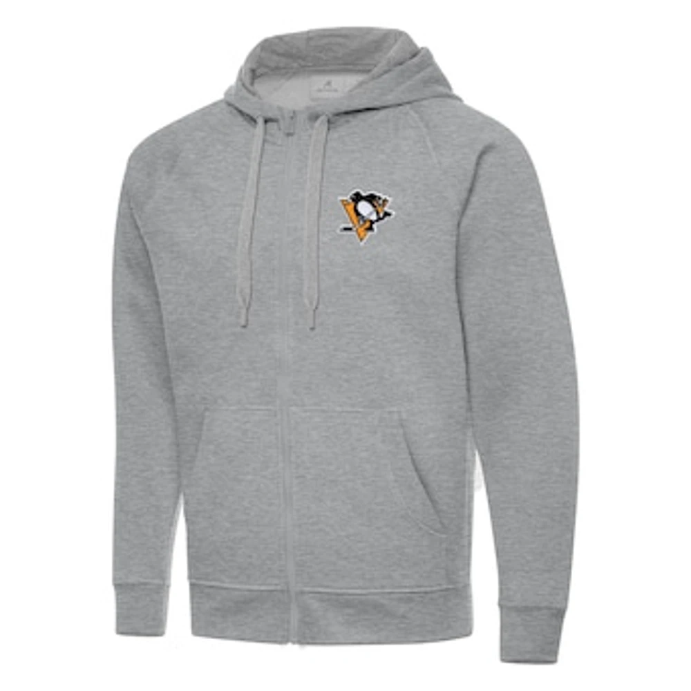 Men's Antigua Heather Gray Pittsburgh Penguins Big & Tall Victory Full-Zip Hoodie
