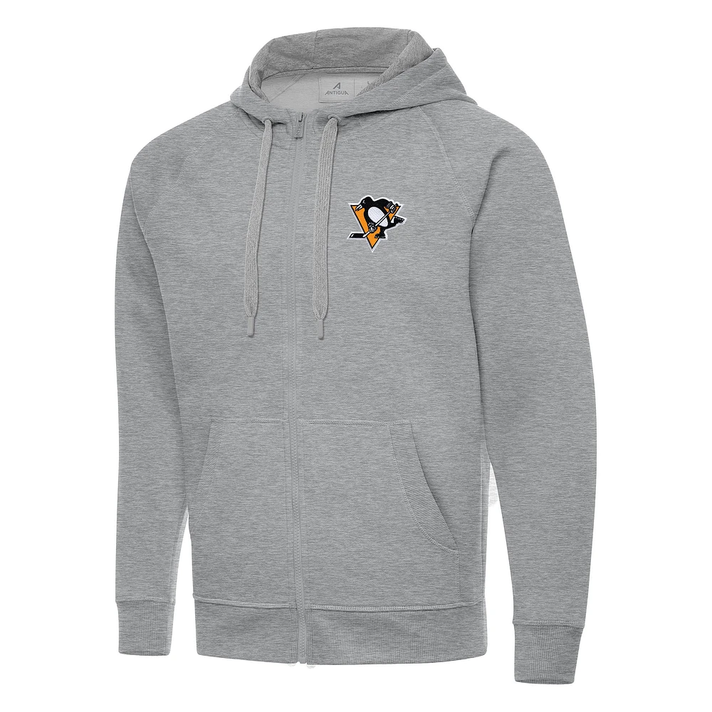 Men's Antigua Heather Gray Pittsburgh Penguins Big & Tall Victory Full-Zip Hoodie