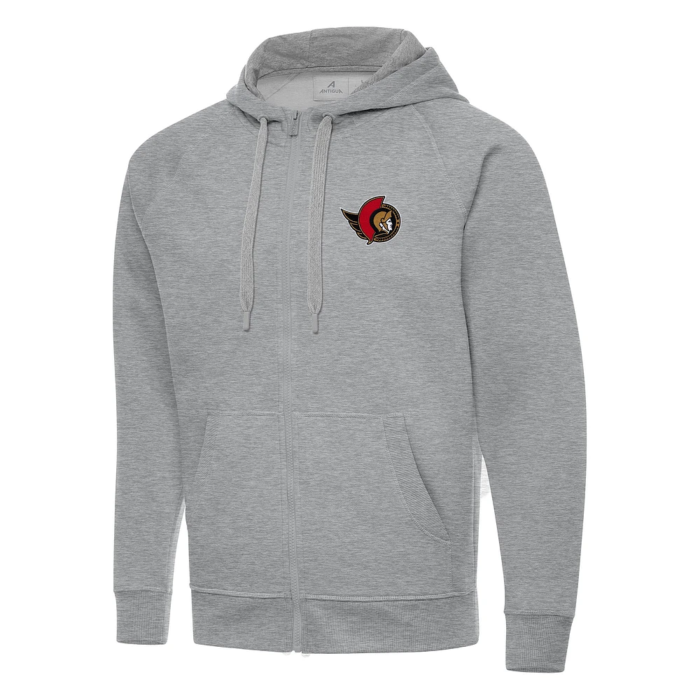 Men's Antigua Heather Gray Ottawa Senators Big & Tall Victory Full-Zip Hoodie