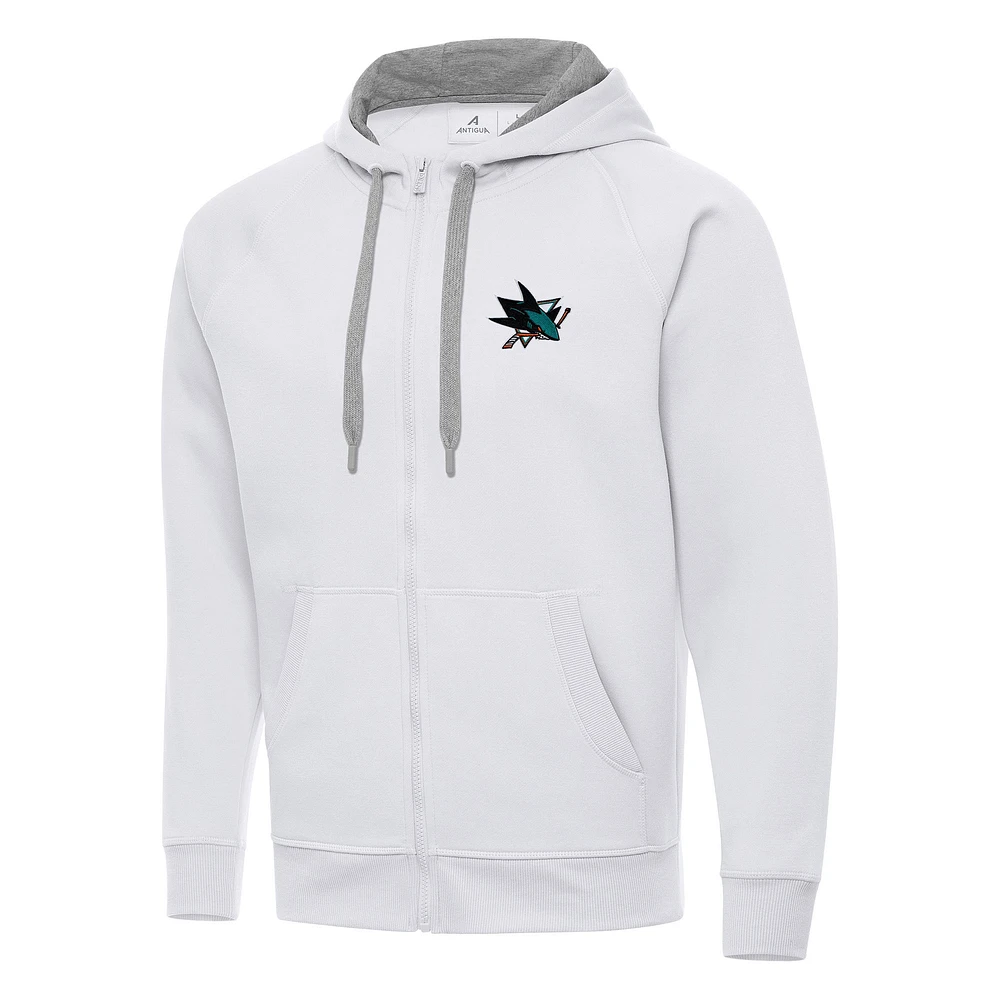 Men's Antigua White San Jose Sharks Big & Tall Victory Full-Zip Hoodie
