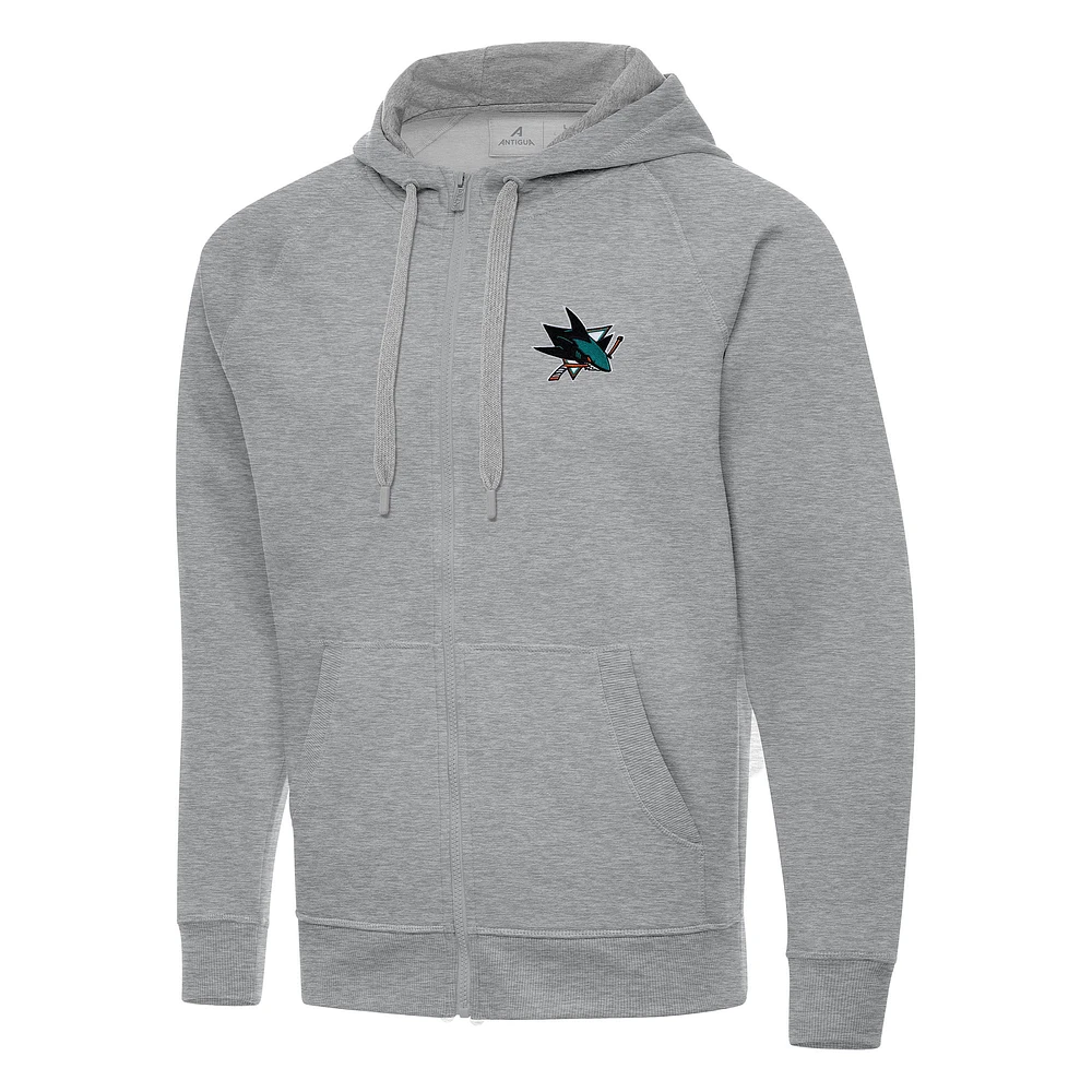Men's Antigua Heather Gray San Jose Sharks Big & Tall Victory Full-Zip Hoodie