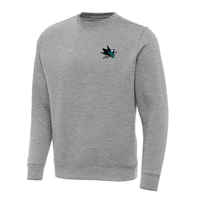 Men's Antigua Heather Gray San Jose Sharks Big & Tall Victory Crewneck Pullover Sweatshirt