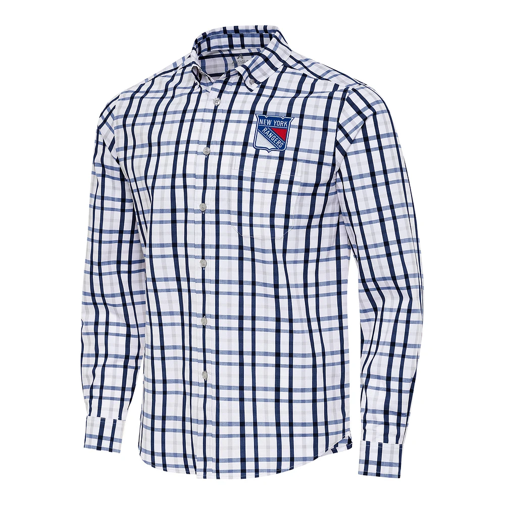 Men's Antigua Navy/Gray New York Rangers Tending 2 Button-Down Long Sleeve Shirt
