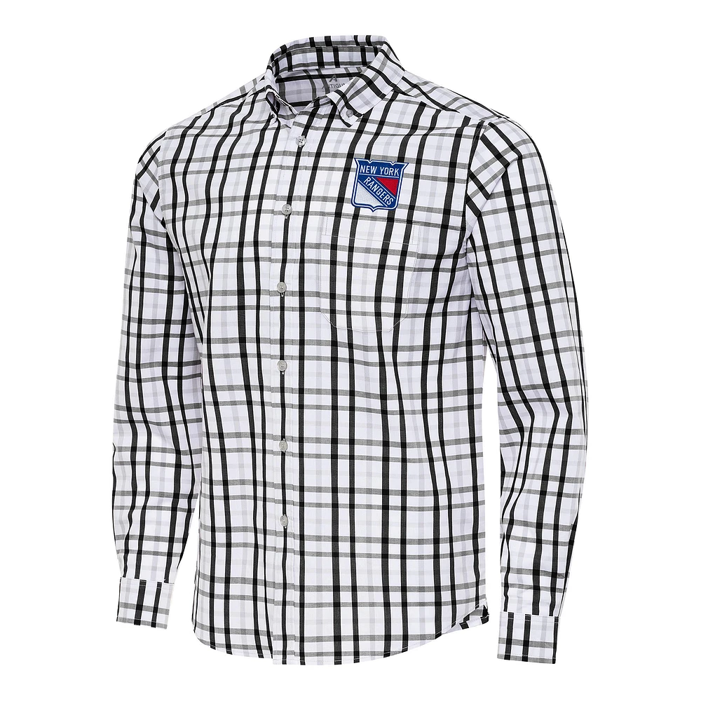 Men's Antigua /Gray New York Rangers Tending 2 Button-Down Long Sleeve Shirt
