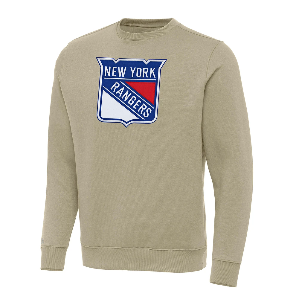 Men's Antigua Khaki New York Rangers Victory Crewneck Pullover Sweatshirt