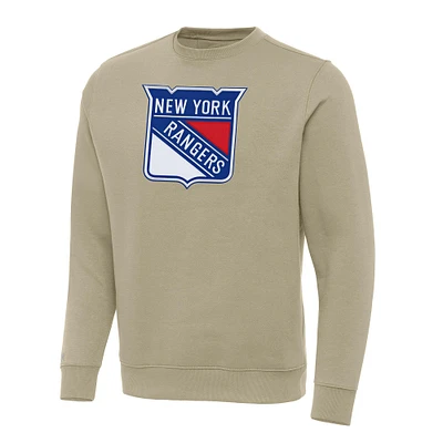 Men's Antigua Khaki New York Rangers Victory Crewneck Pullover Sweatshirt