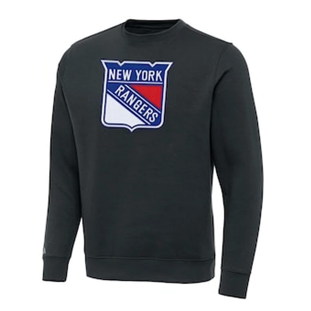 Men's Antigua Charcoal New York Rangers Victory Crewneck Pullover Sweatshirt