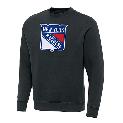 Men's Antigua Charcoal New York Rangers Victory Crewneck Pullover Sweatshirt