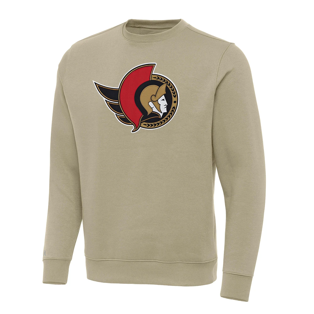 Men's Antigua Khaki Ottawa Senators Victory Crewneck Pullover Sweatshirt