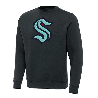 Men's Antigua Charcoal Seattle Kraken Victory Crewneck Pullover Sweatshirt