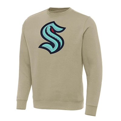 Men's Antigua Khaki Seattle Kraken Victory Crewneck Pullover Sweatshirt