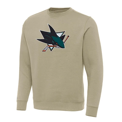 Men's Antigua Khaki San Jose Sharks Victory Crewneck Pullover Sweatshirt