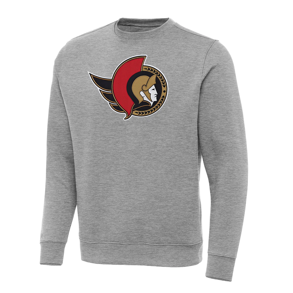 Men's Antigua Heather Gray Ottawa Senators Big & Tall Victory Crewneck Pullover Sweatshirt