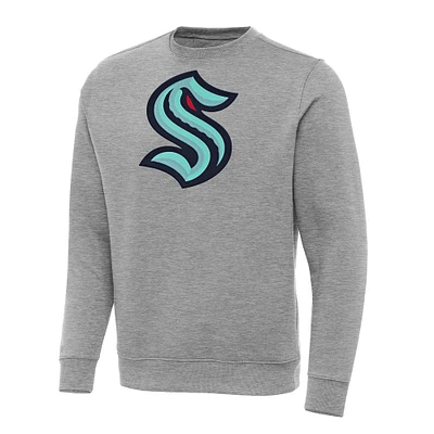 Men's Antigua Heather Gray Seattle Kraken Big & Tall Victory Crewneck Pullover Sweatshirt