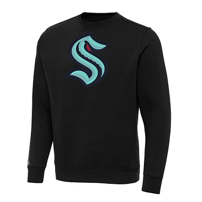 Men's Antigua Black Seattle Kraken Big & Tall Victory Crewneck Pullover Sweatshirt