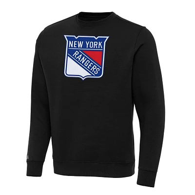 Men's Antigua Black New York Rangers Big & Tall Victory Crewneck Pullover Sweatshirt