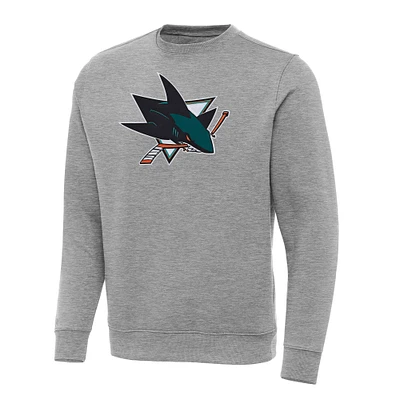 Men's Antigua Heather Gray San Jose Sharks Big & Tall Victory Crewneck Pullover Sweatshirt