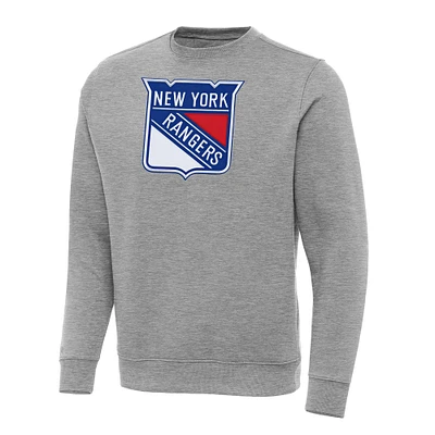 Men's Antigua Heather Gray New York Rangers Big & Tall Victory Crewneck Pullover Sweatshirt