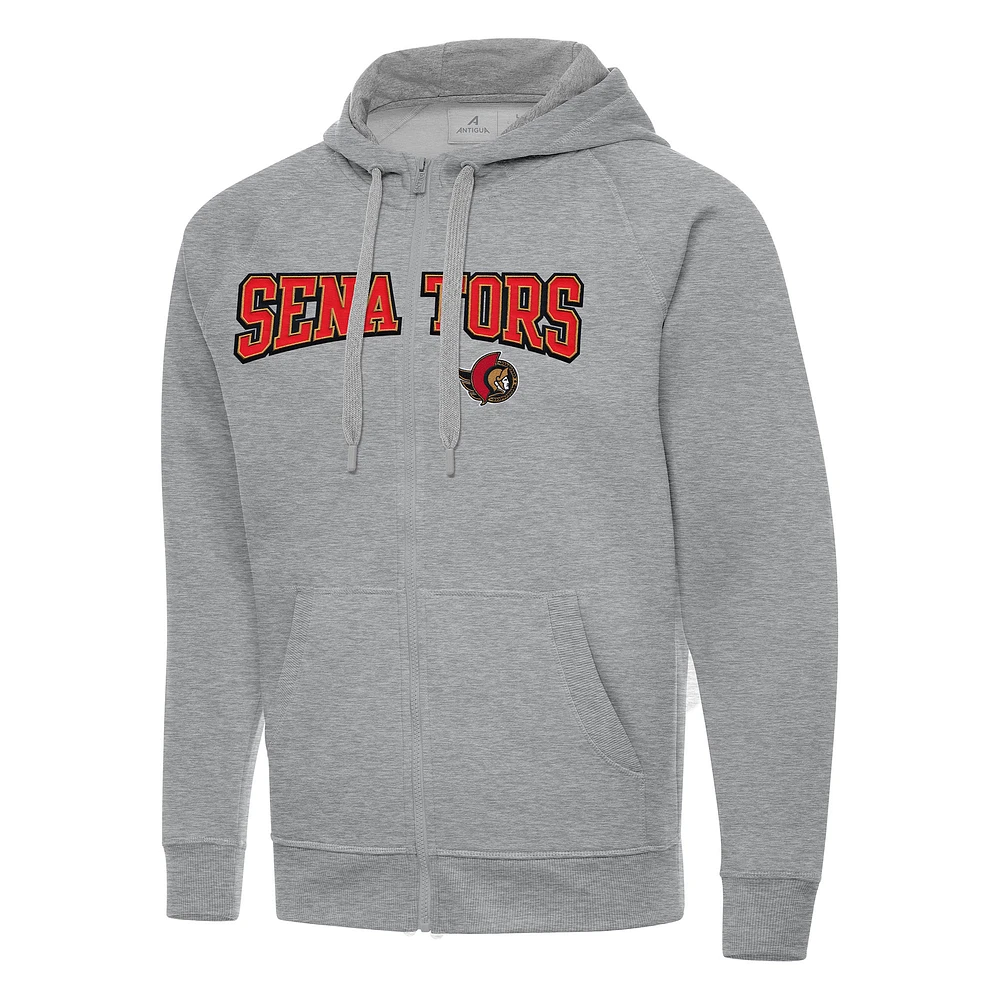 Men's Antigua Heather Gray Ottawa Senators Big & Tall Victory Full-Zip Hoodie
