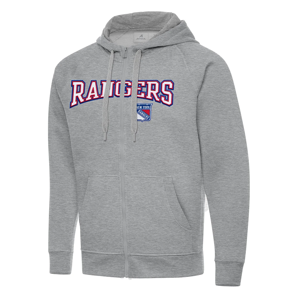Men's Antigua Heather Gray New York Rangers Big & Tall Victory Full-Zip Hoodie