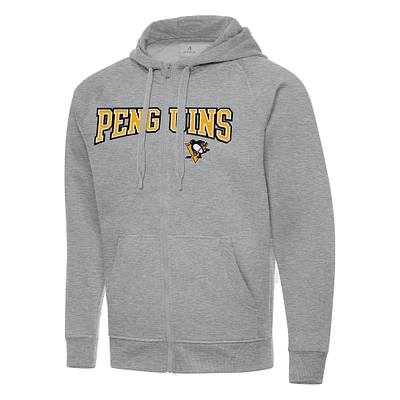 Men's Antigua Heather Gray Pittsburgh Penguins Big & Tall Victory Full-Zip Hoodie