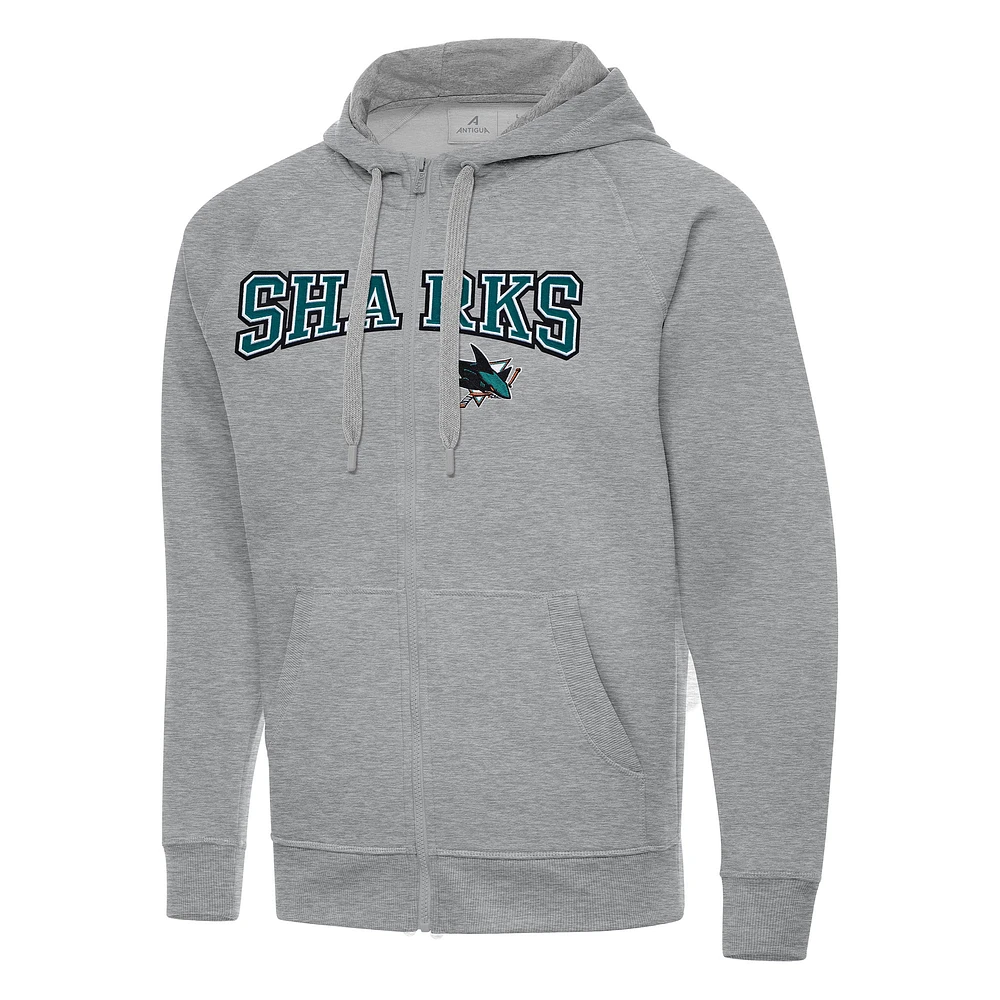 Men's Antigua Heather Gray San Jose Sharks Big & Tall Victory Full-Zip Hoodie