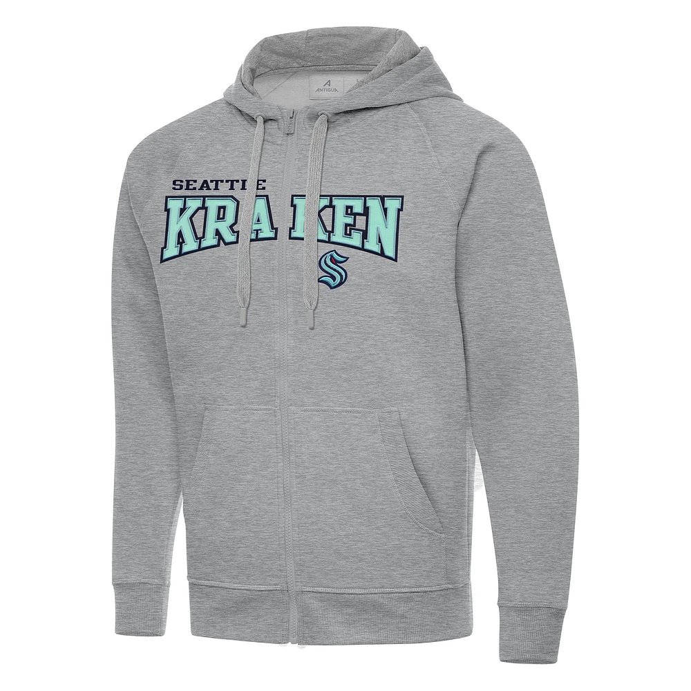 Men's Antigua Heather Gray Seattle Kraken Big & Tall Victory Full-Zip Hoodie