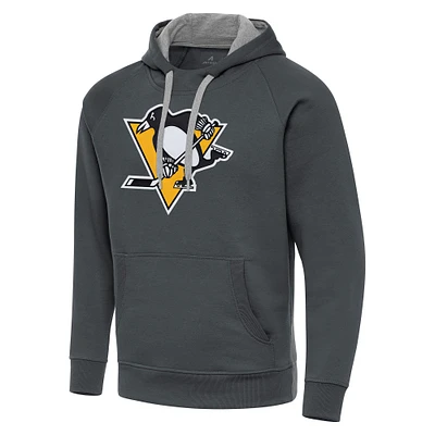 Men's Antigua Charcoal Pittsburgh Penguins Big & Tall Victory Pullover Hoodie