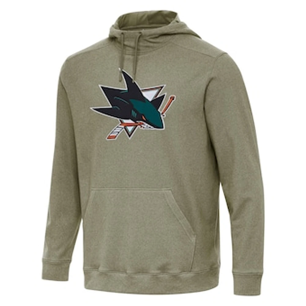 Men's Antigua Olive San Jose Sharks Cloud Pullover Hoodie