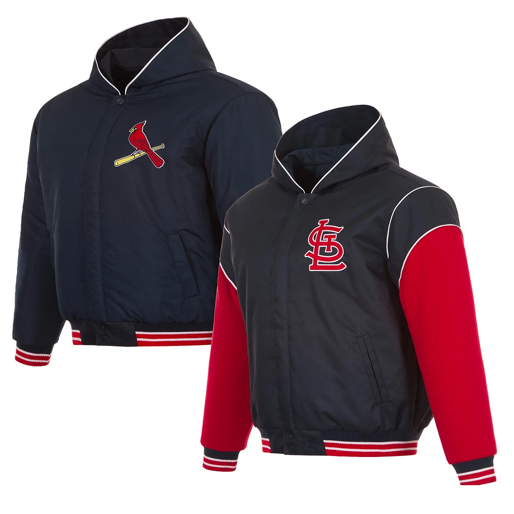 Youth JH Design Black/Navy St. Louis Cardinals Reversible Fleece Full-Zip Hoodie Jacket
