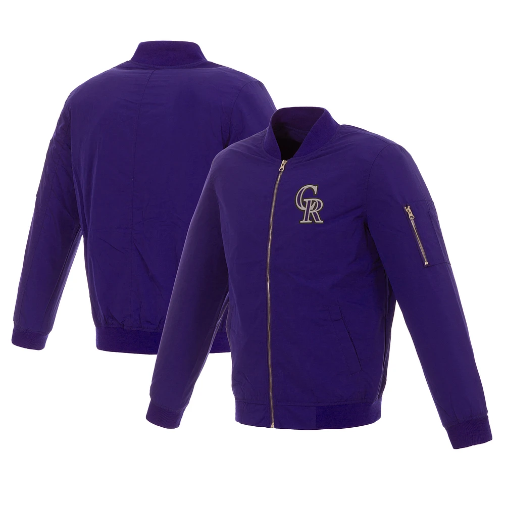 Men's JH Design Purple Colorado Rockies Nylon Bomber Full-Zip Jacket