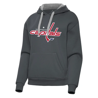 Women's Antigua Charcoal Washington Capitals Victory Pullover Hoodie