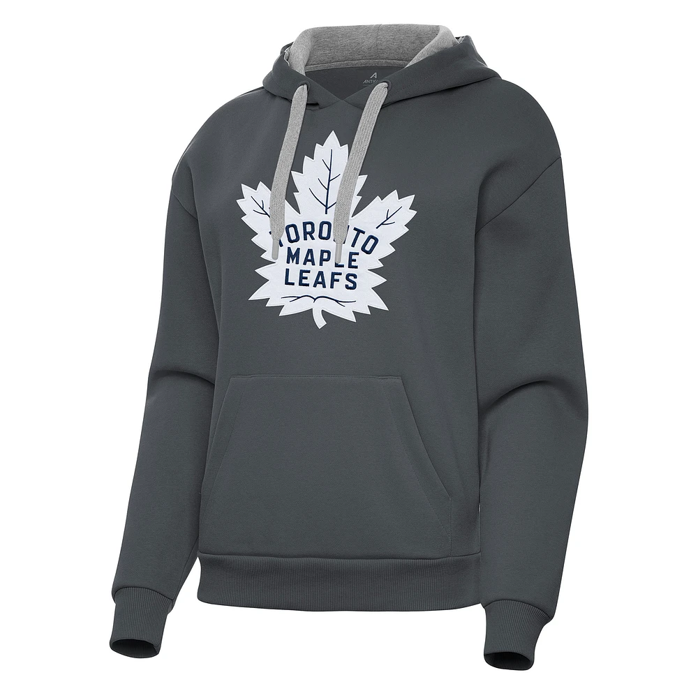 Women's Antigua Charcoal Toronto Maple Leafs Victory Pullover Hoodie