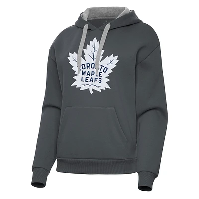 Women's Antigua Charcoal Toronto Maple Leafs Victory Pullover Hoodie
