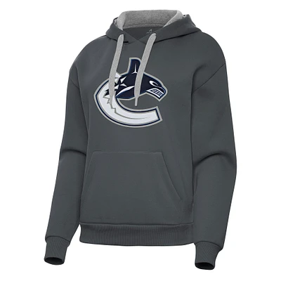 Women's Antigua Charcoal Vancouver Canucks Victory Pullover Hoodie