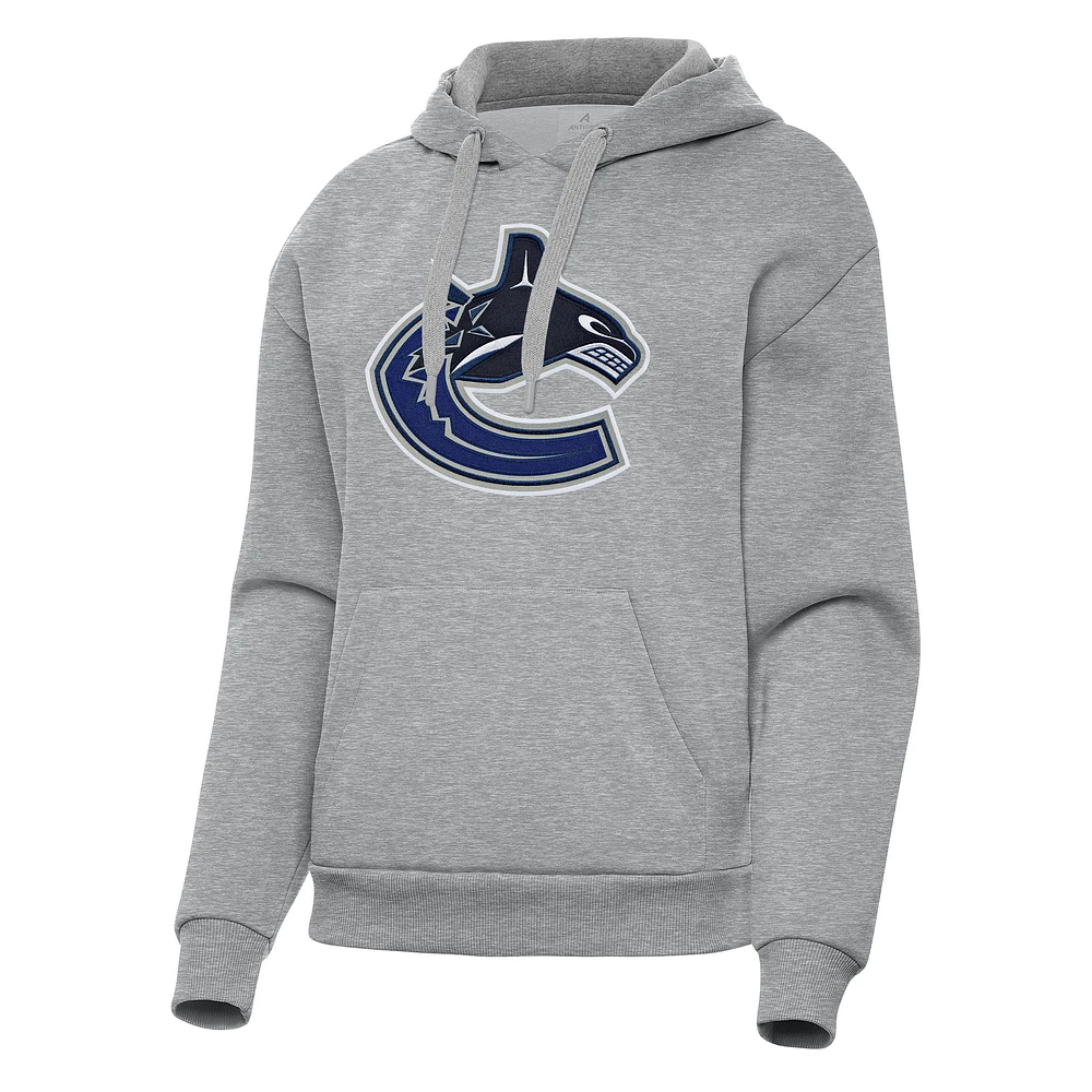 Women's Antigua Heather Gray Vancouver Canucks Victory Pullover Hoodie