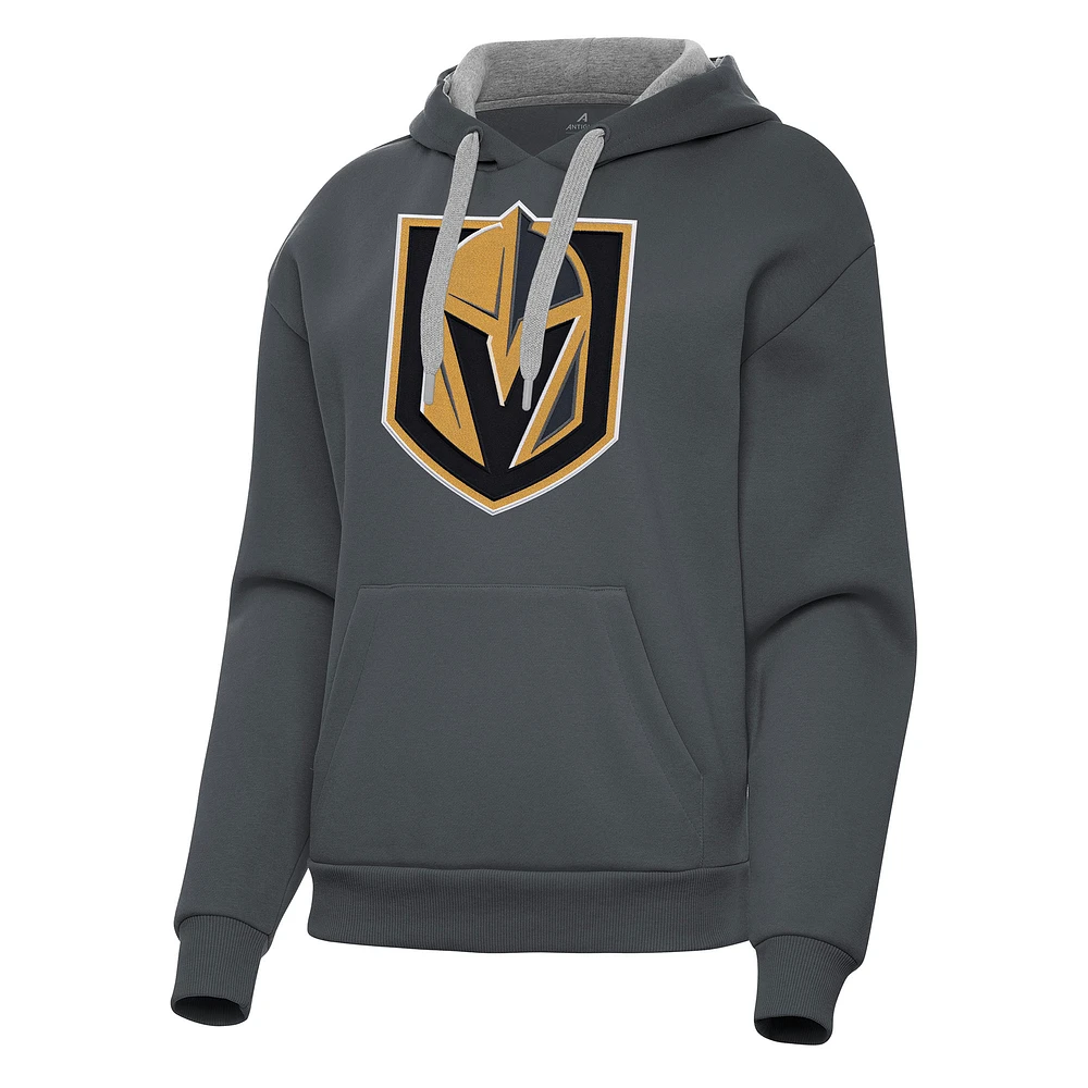 Women's Antigua Charcoal Vegas Golden Knights Victory Pullover Hoodie
