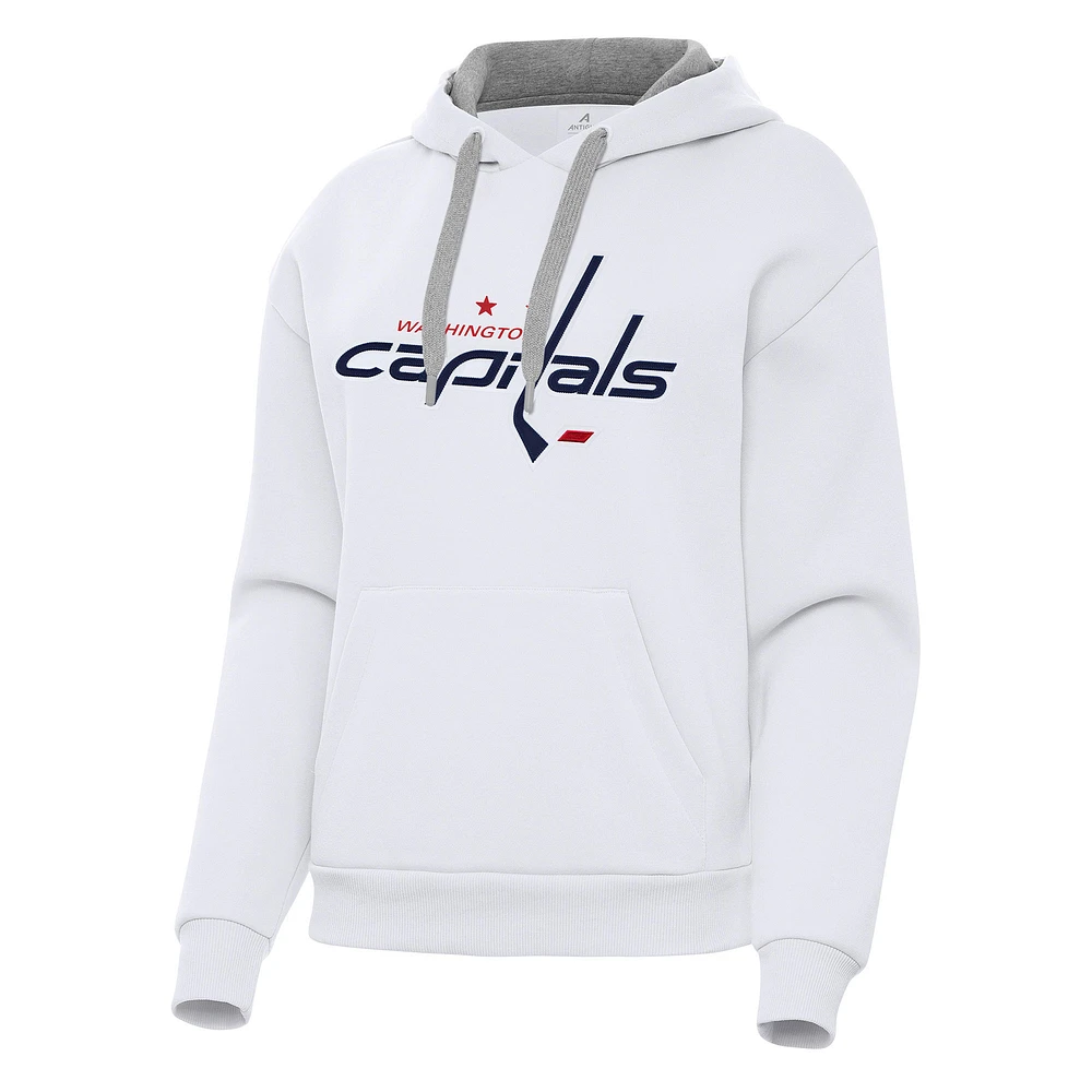 Women's Antigua White Washington Capitals Victory Pullover Hoodie