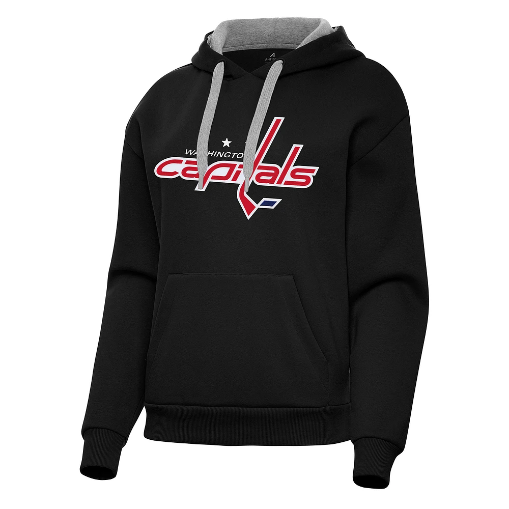 Women's Antigua Black Washington Capitals Victory Pullover Hoodie