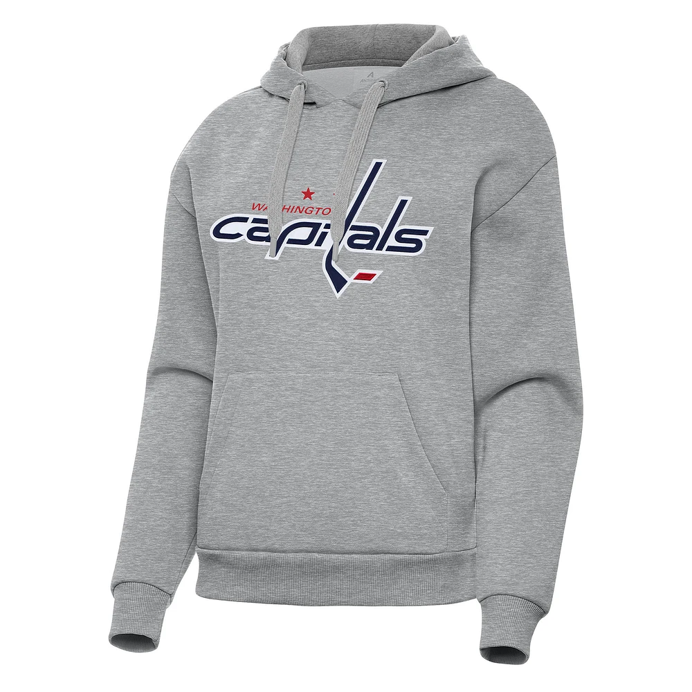 Women's Antigua Heather Gray Washington Capitals Victory Pullover Hoodie