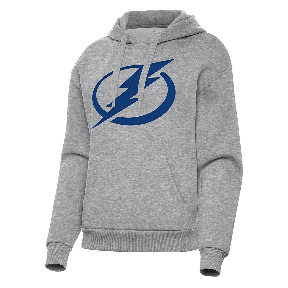 Women's Antigua Heather Gray Tampa Bay Lightning Victory Pullover Hoodie