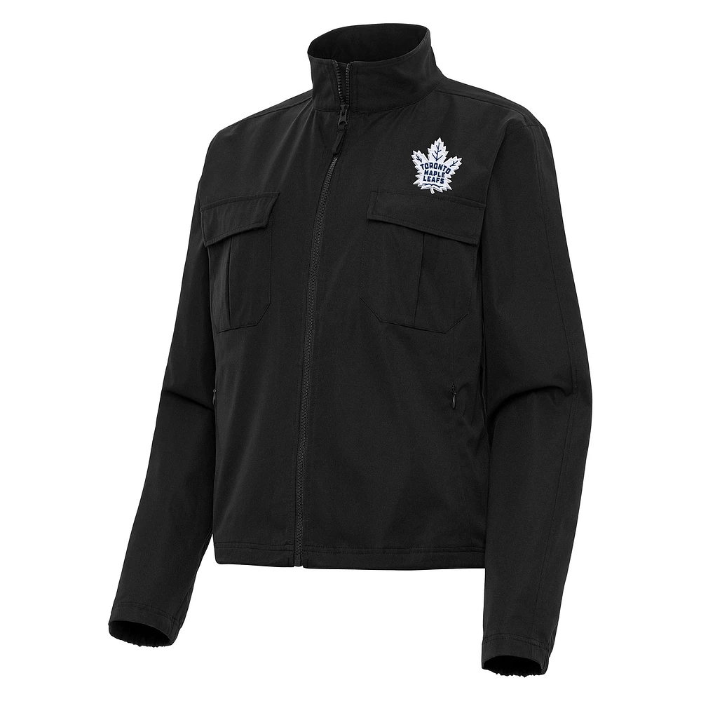 Women's Antigua Black Toronto Maple Leafs Even Par Full-Zip Jacket