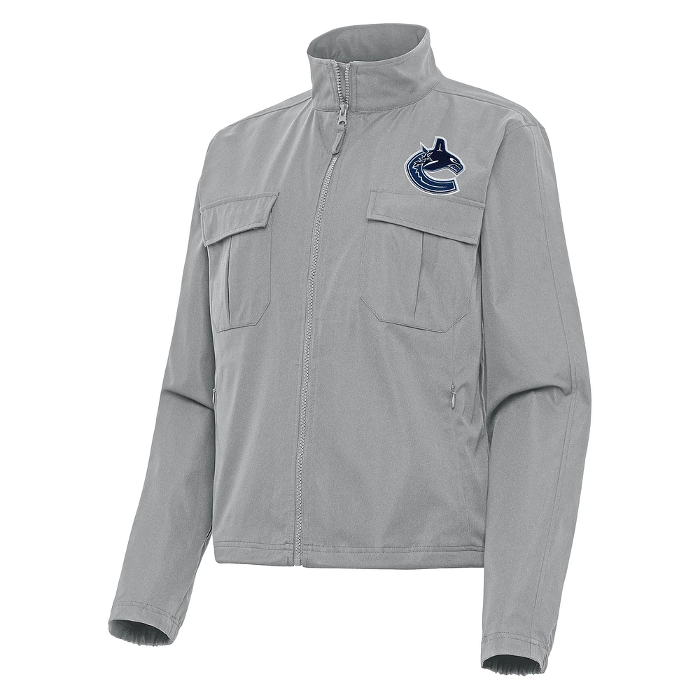 Women's Antigua Gray Vancouver Canucks Even Par Full-Zip Jacket