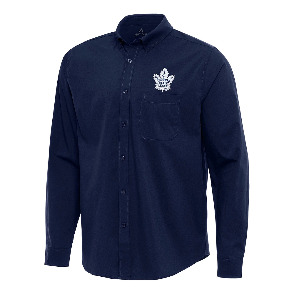 Men's Antigua Navy Toronto Maple Leafs Flight Woven Tri-Blend Long Sleeve Button-Down Shirt