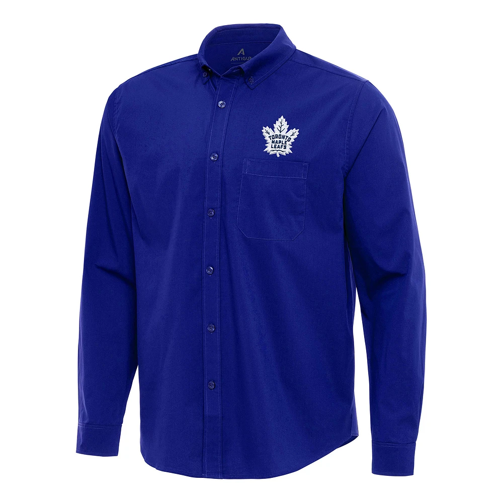 Men's Antigua Royal Toronto Maple Leafs Flight Woven Tri-Blend Long Sleeve Button-Down Shirt
